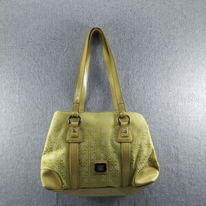 Liz Claiborne Green Logo Patterned Tote Bag With Double Handles